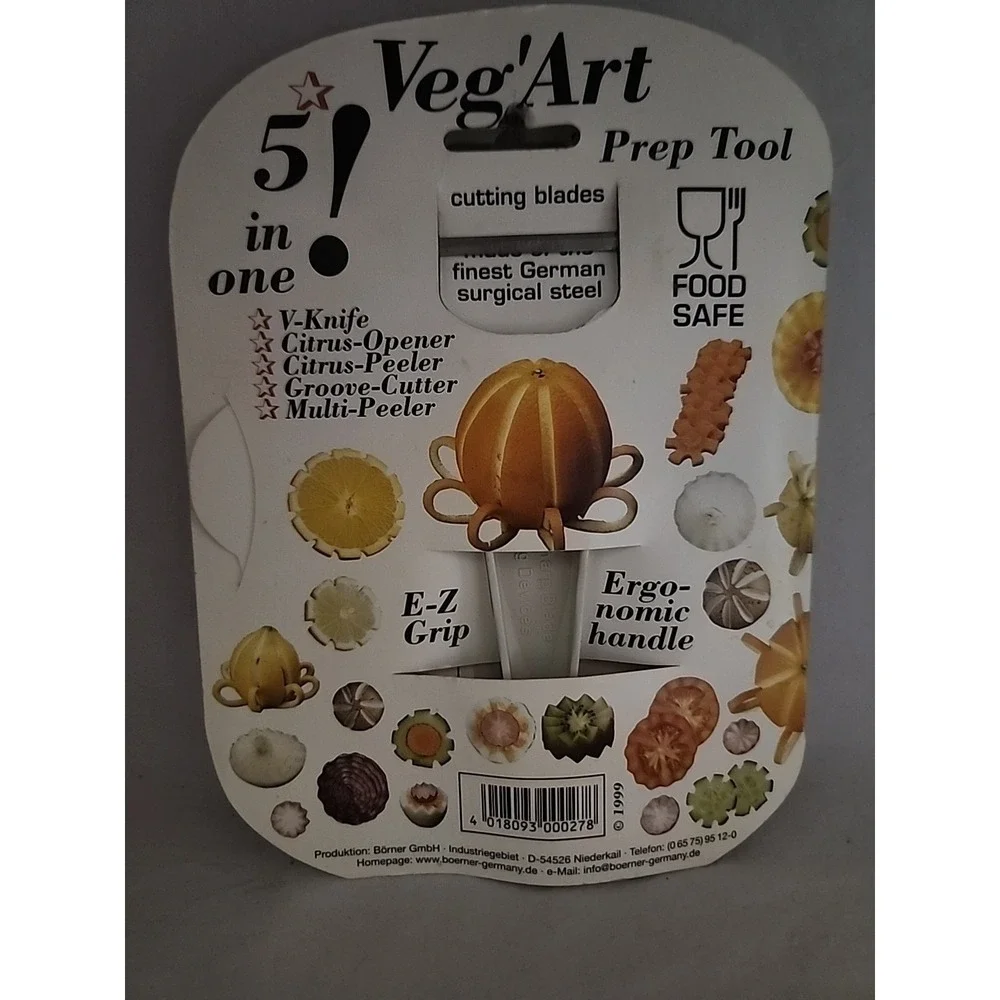 Borner Veg'Art 5-in-1 Prep Tool (V-Knife, Citrus-Peeler/Opener,‎ Groove cutter)